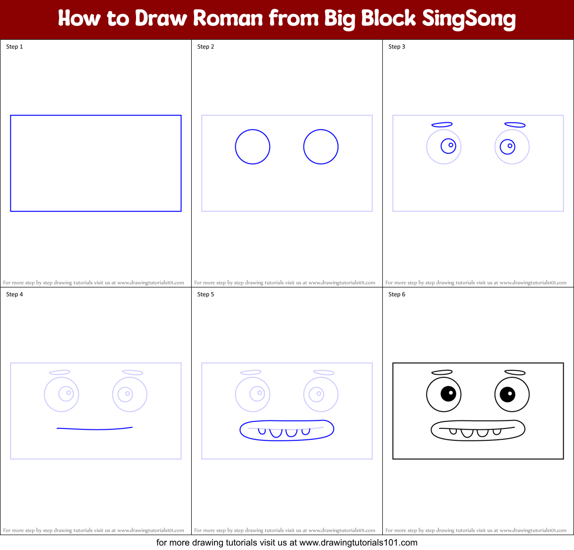 How to Draw Roman from Big Block SingSong Printable Step by Step