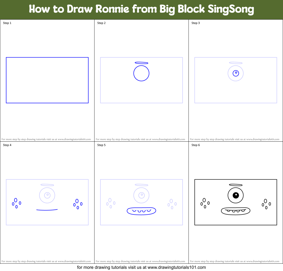 How to Draw Ronnie from Big Block SingSong Printable Step by Step