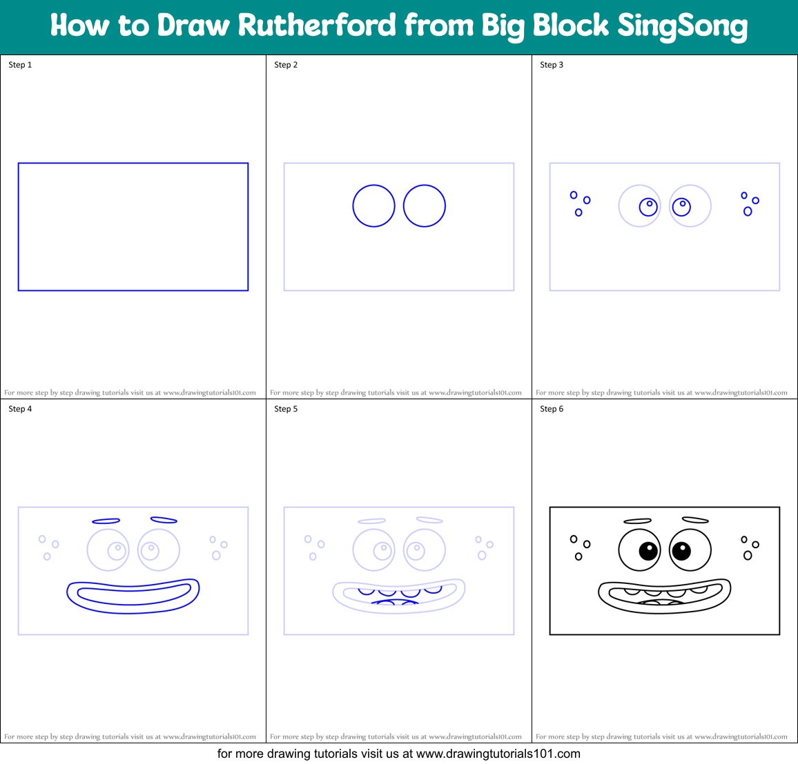 How to Draw Rutherford from Big Block SingSong Printable Step by Step