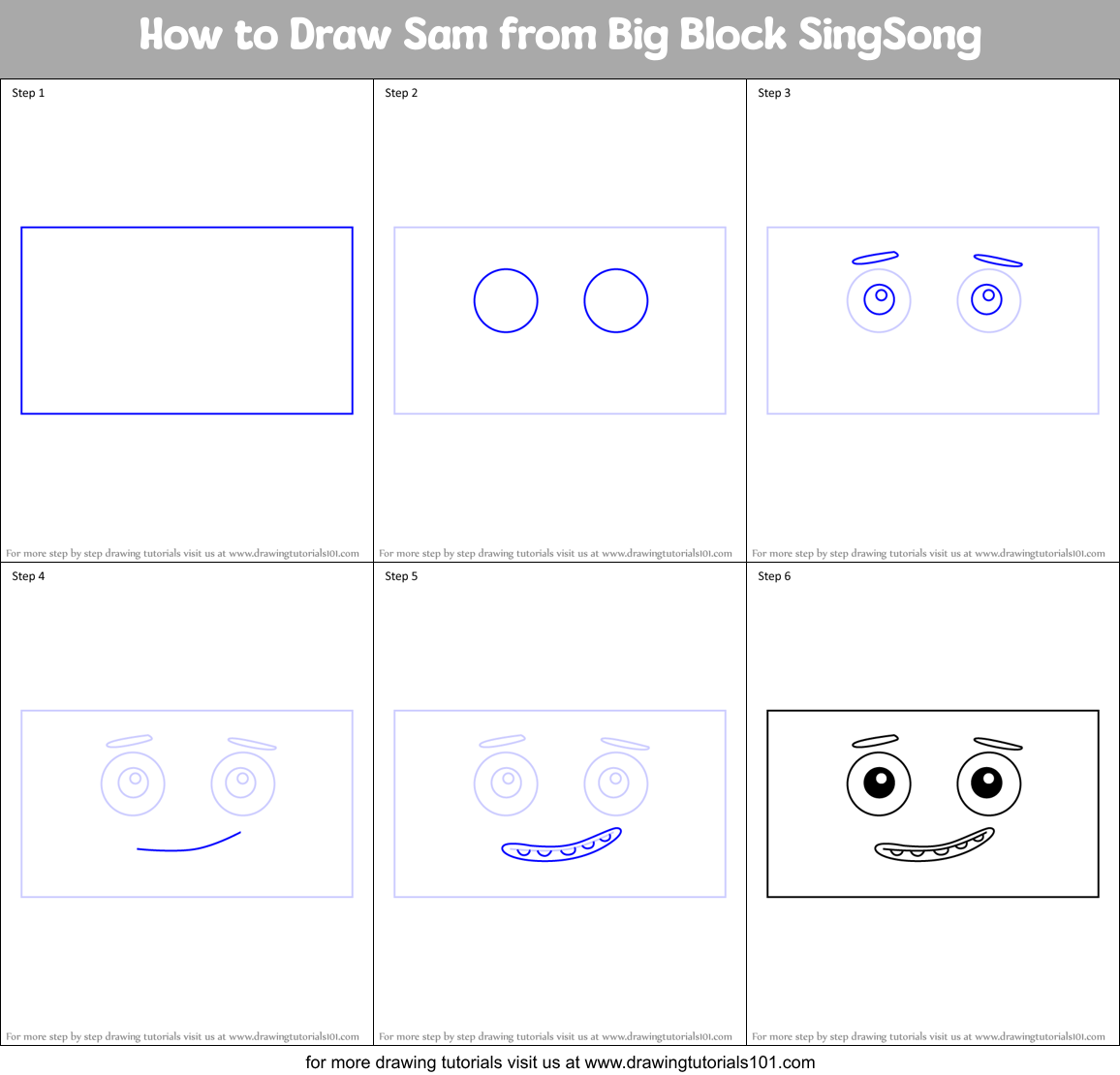 How to Draw Sam from Big Block SingSong Printable Step by Step