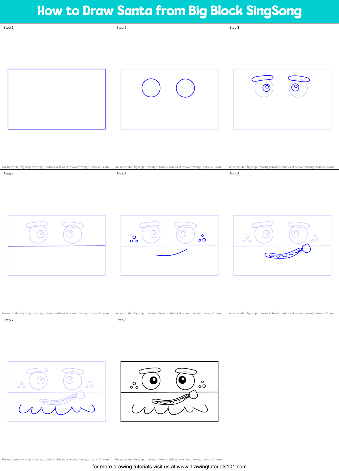 How to Draw Santa from Big Block SingSong Printable Step by Step