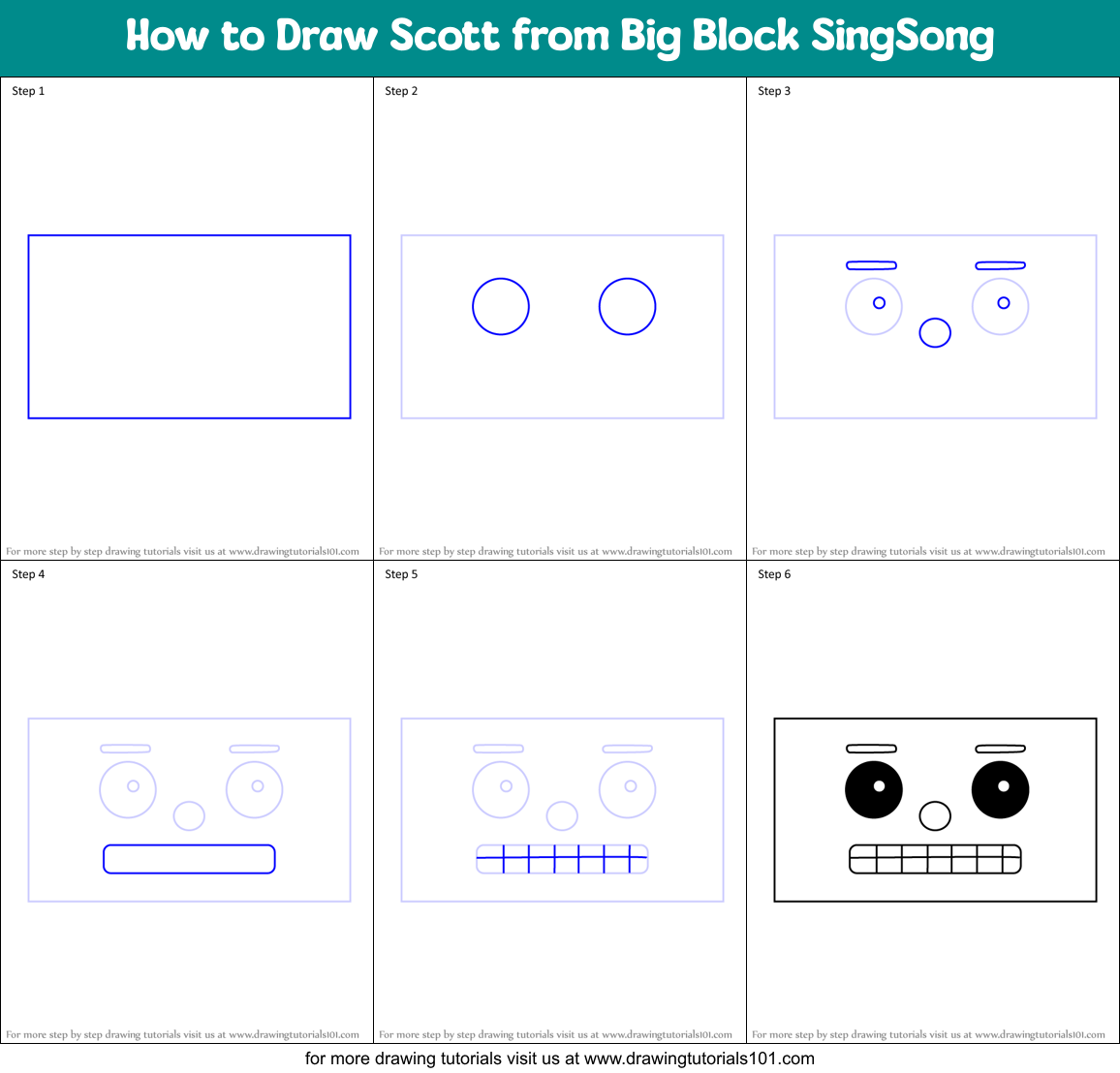 How to Draw Scott from Big Block SingSong Printable Step by Step