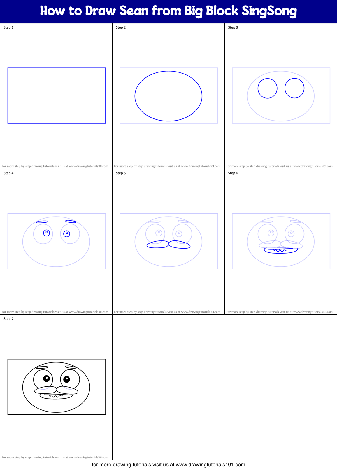 How to Draw Sean from Big Block SingSong Printable Step by Step