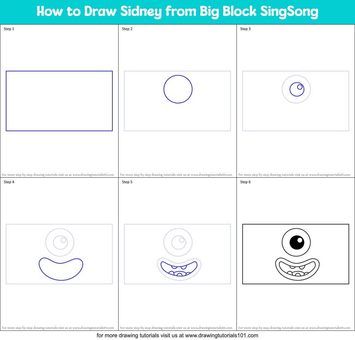 How to Draw Sidney from Big Block SingSong Printable Step by Step