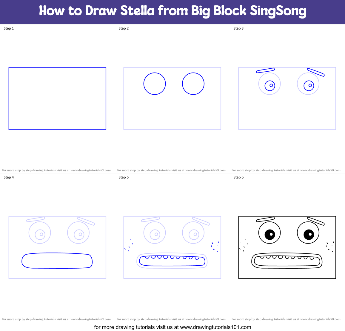 How to Draw Stella from Big Block SingSong Printable Step by Step