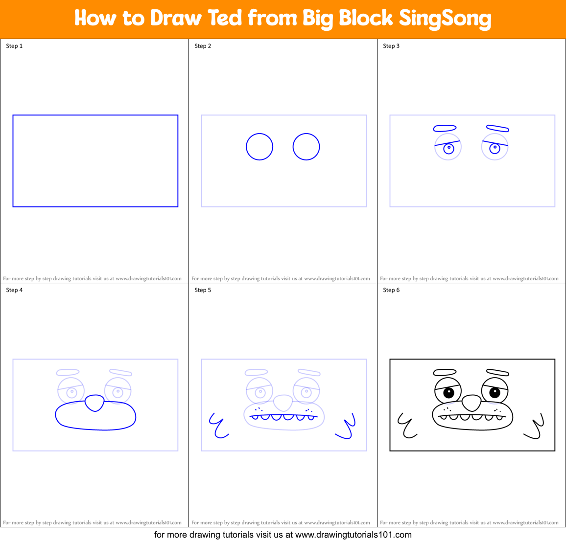 How to Draw Ted from Big Block SingSong Printable Step by Step