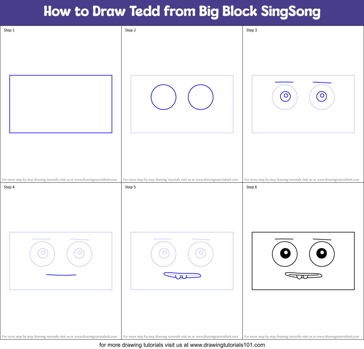 How to Draw Tedd from Big Block SingSong Printable Step by Step