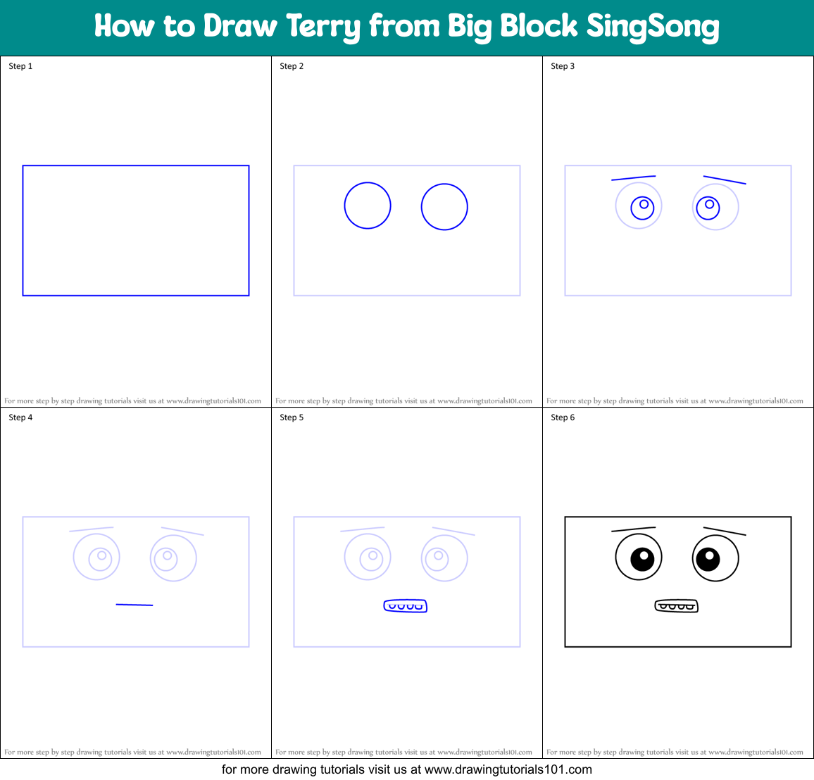 How to Draw Terry from Big Block SingSong Printable Step by Step