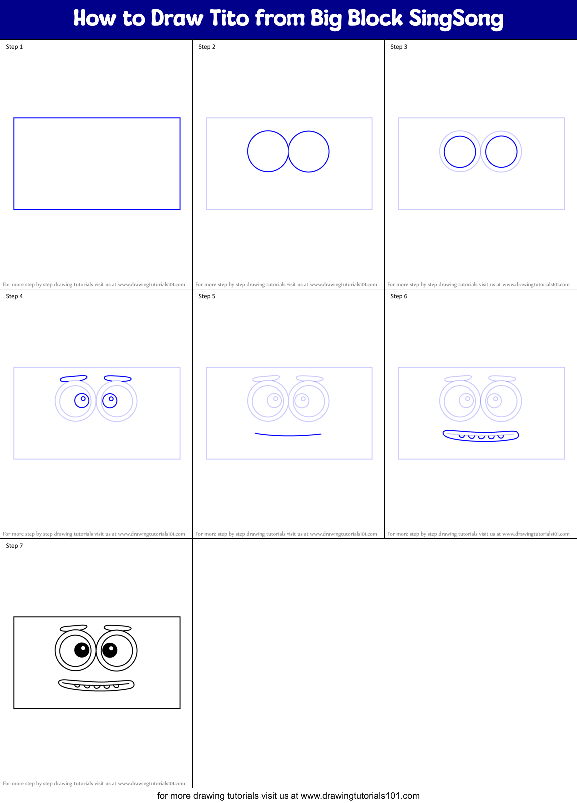 How to Draw Tito from Big Block SingSong Printable Step by Step