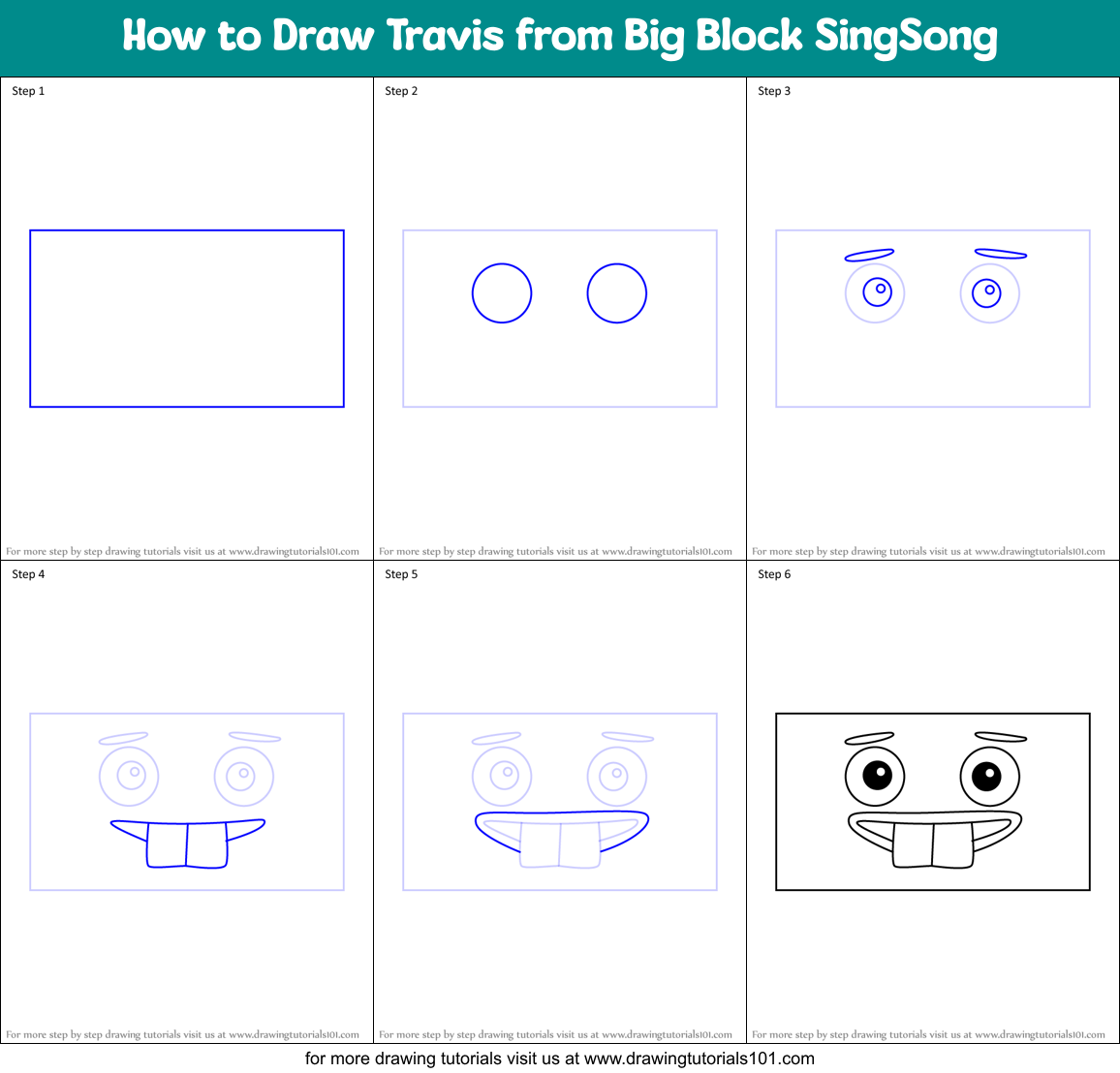 How to Draw Travis from Big Block SingSong Printable Step by Step