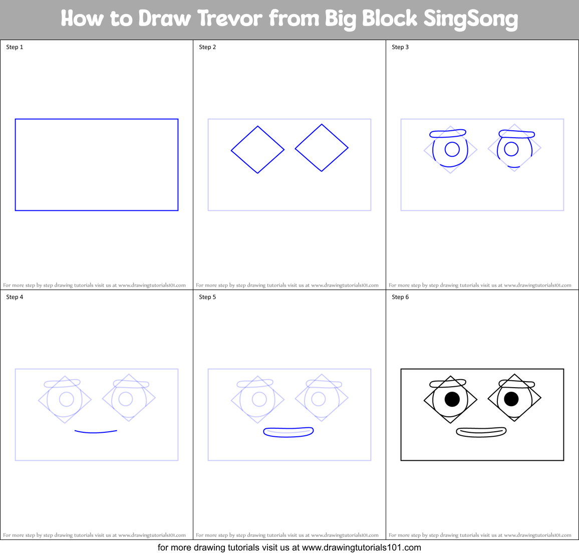 How to Draw Trevor from Big Block SingSong Printable Step by Step