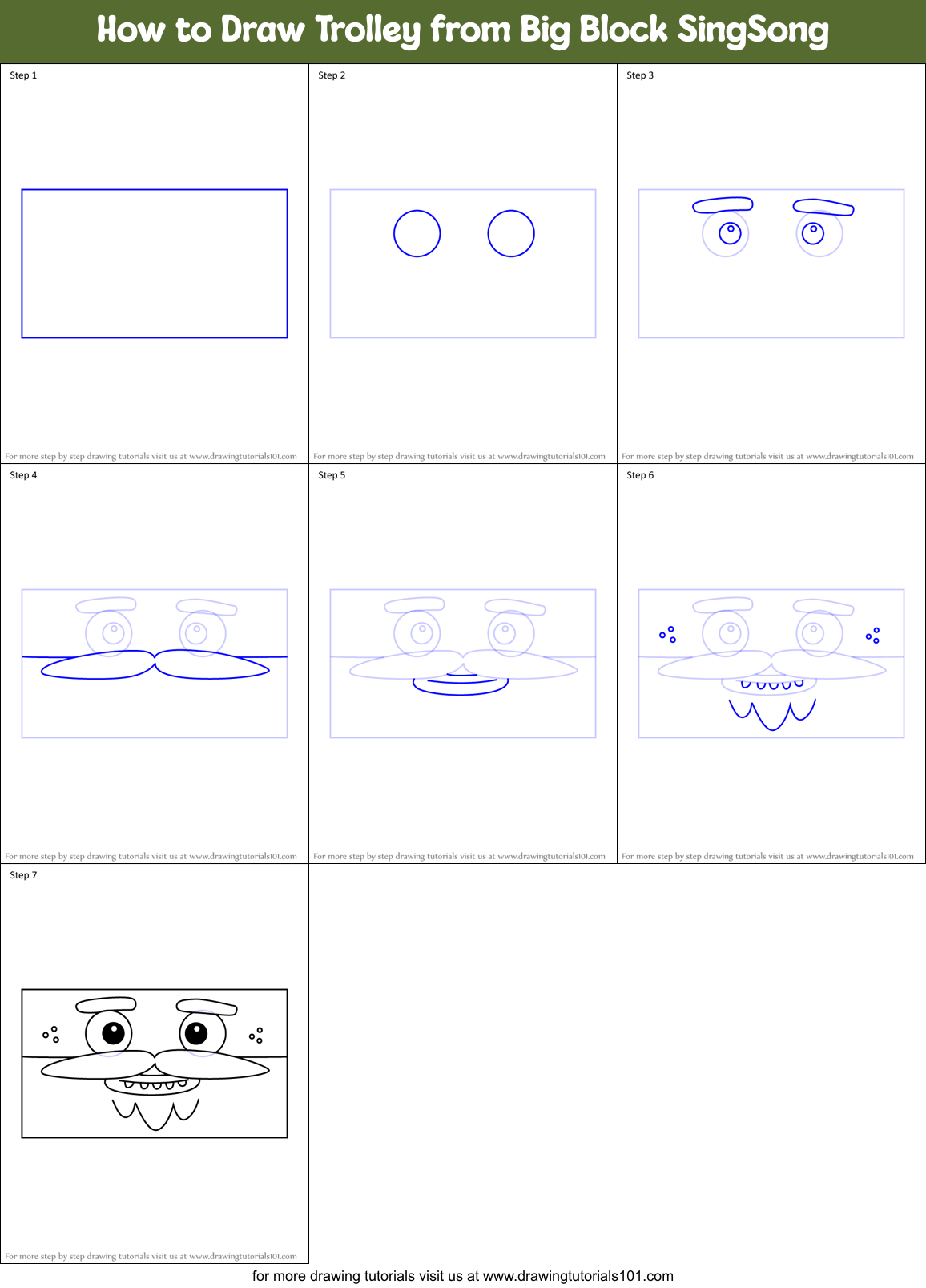 How to Draw Trolley from Big Block SingSong Printable Step by Step