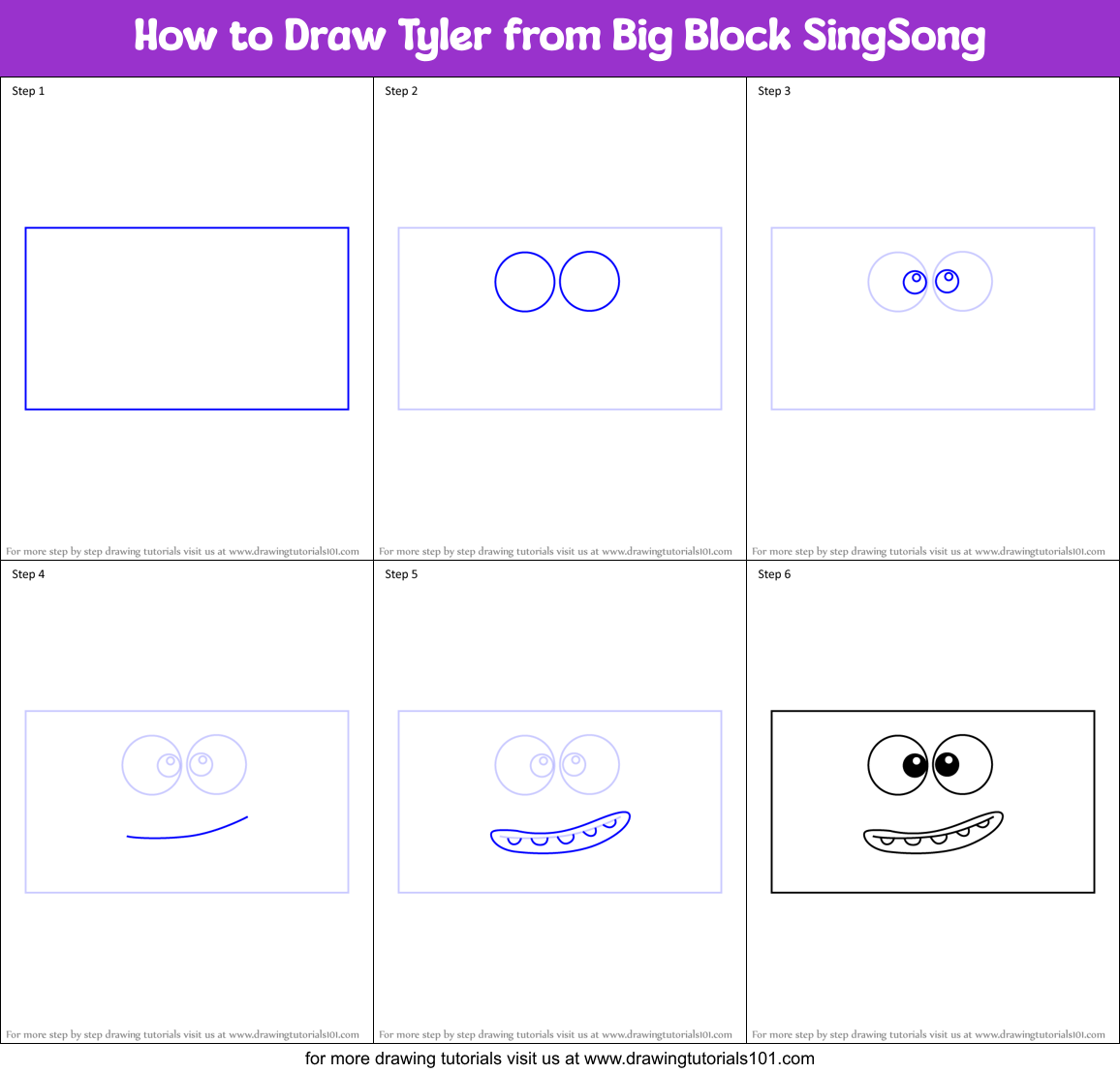 How to Draw Tyler from Big Block SingSong Printable Step by Step