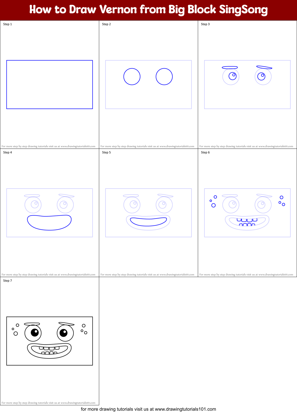How to Draw Vernon from Big Block SingSong Printable Step by Step
