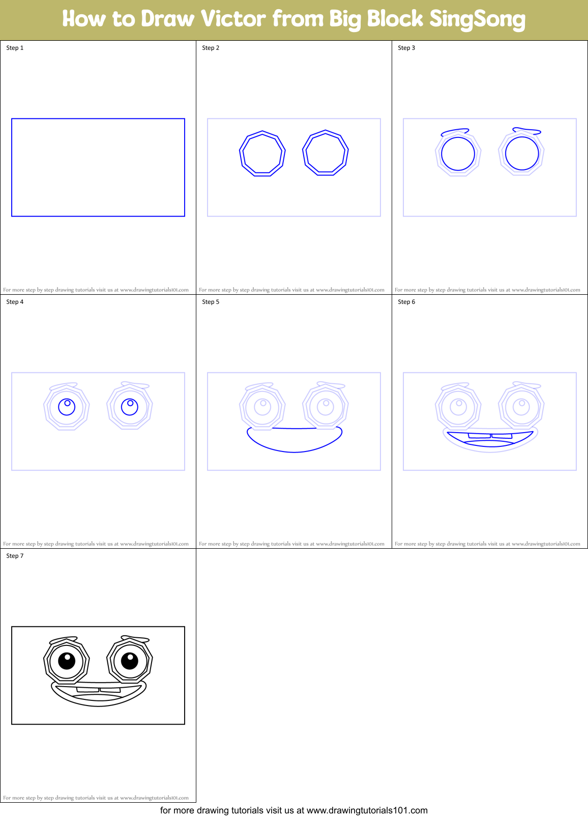 How to Draw Victor from Big Block SingSong Printable Step by Step
