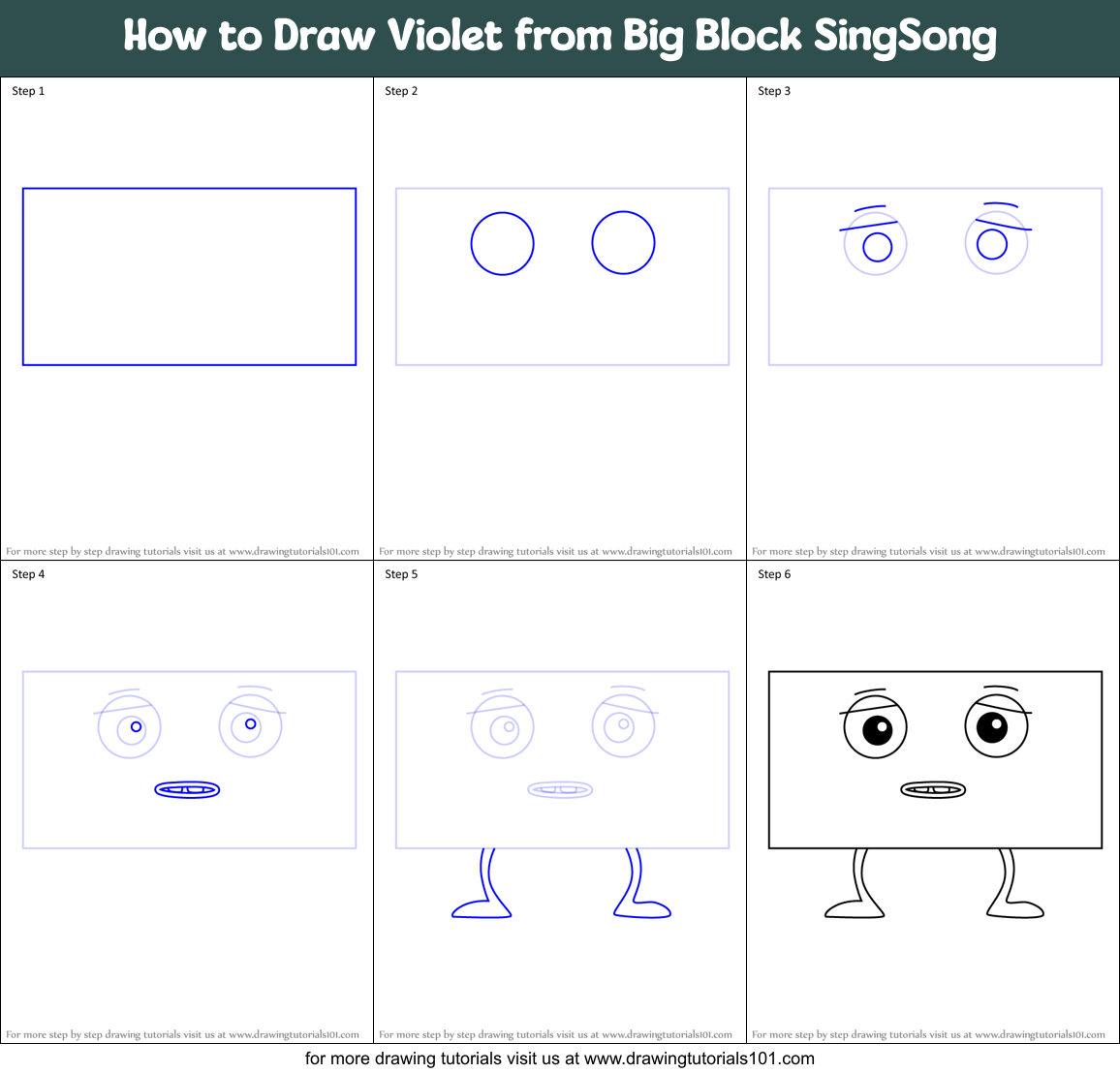 How to Draw Violet from Big Block SingSong Printable Step by Step