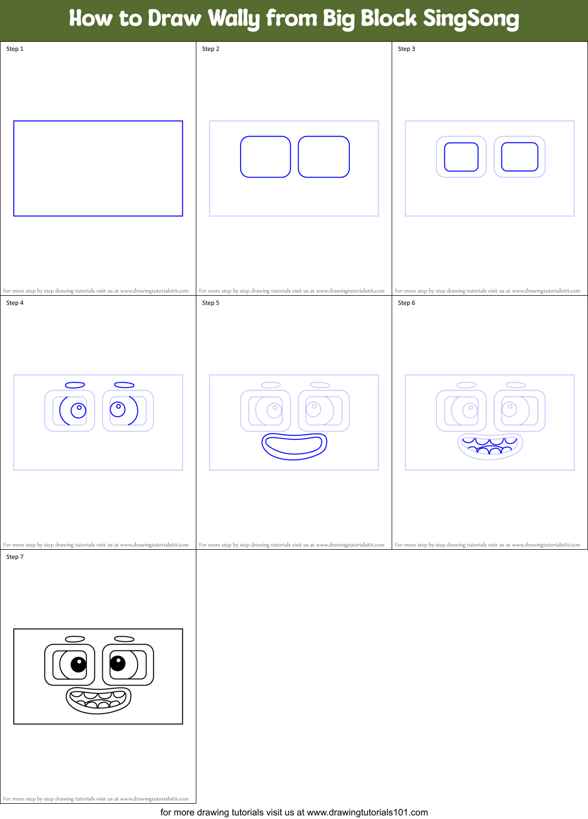 How to Draw Wally from Big Block SingSong Printable Step by Step