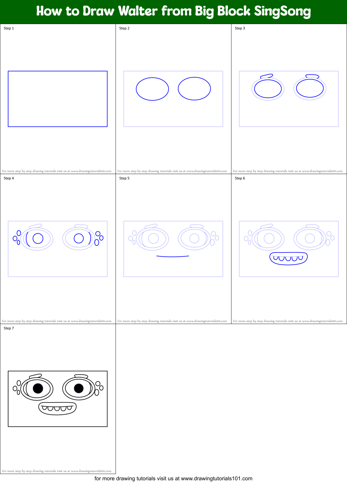 How to Draw Walter from Big Block SingSong Printable Step by Step