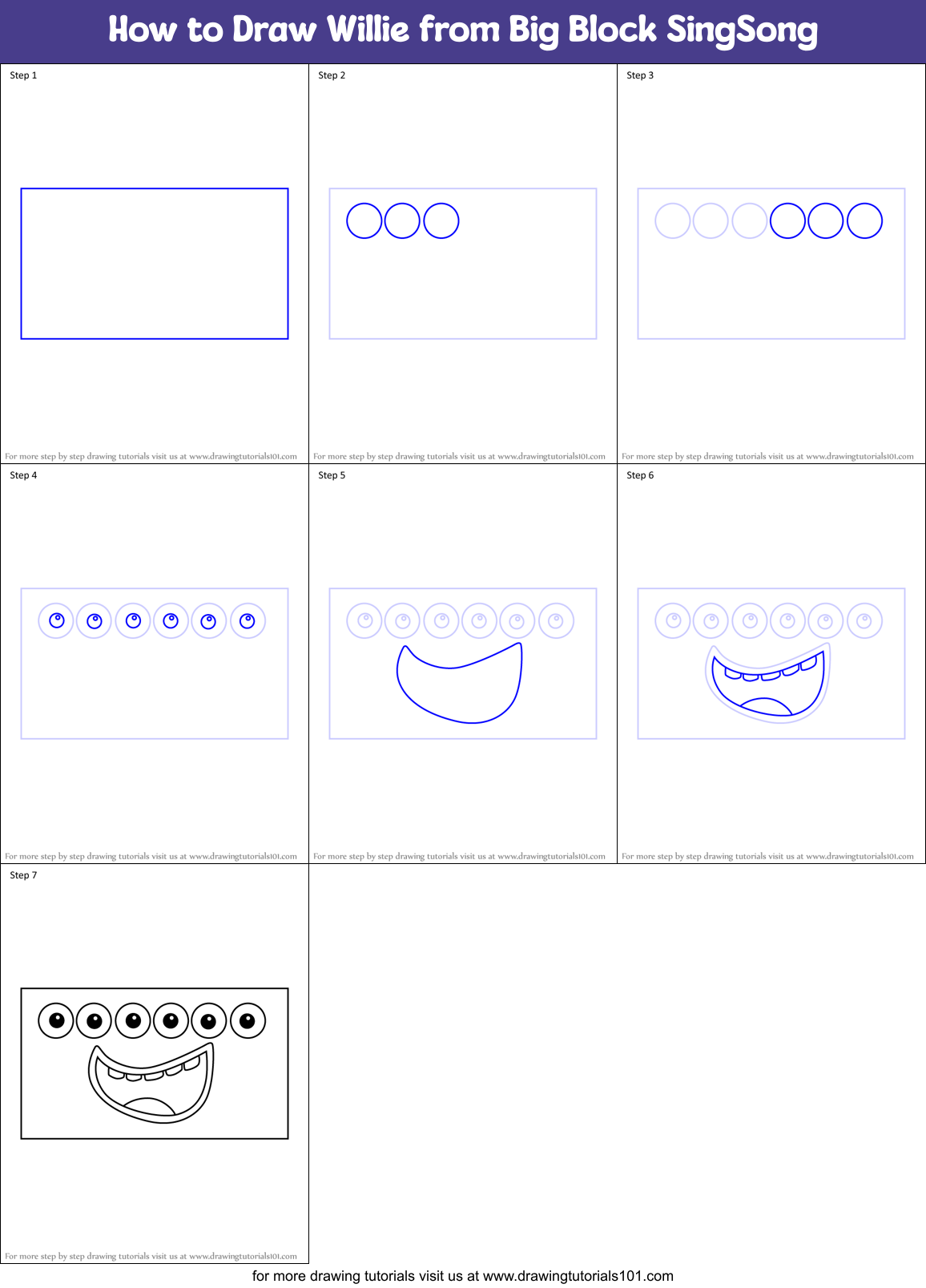 How to Draw Willie from Big Block SingSong Printable Step by Step