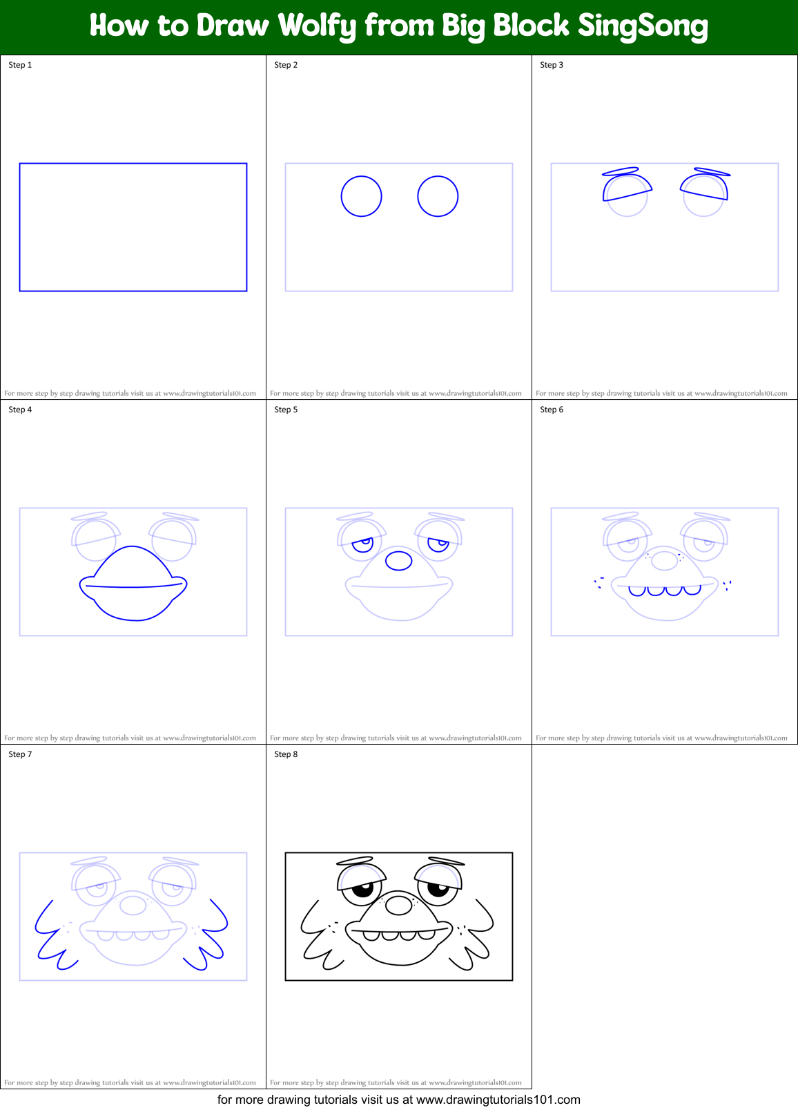How to Draw Wolfy from Big Block SingSong Printable Step by Step