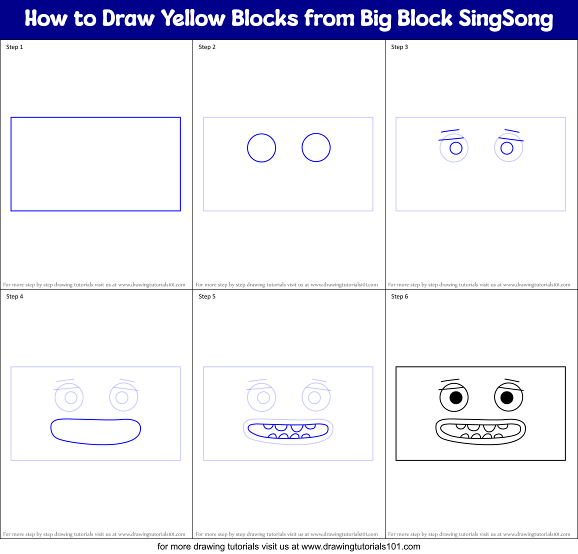 How to Draw Yellow Blocks from Big Block SingSong Printable Step by Step