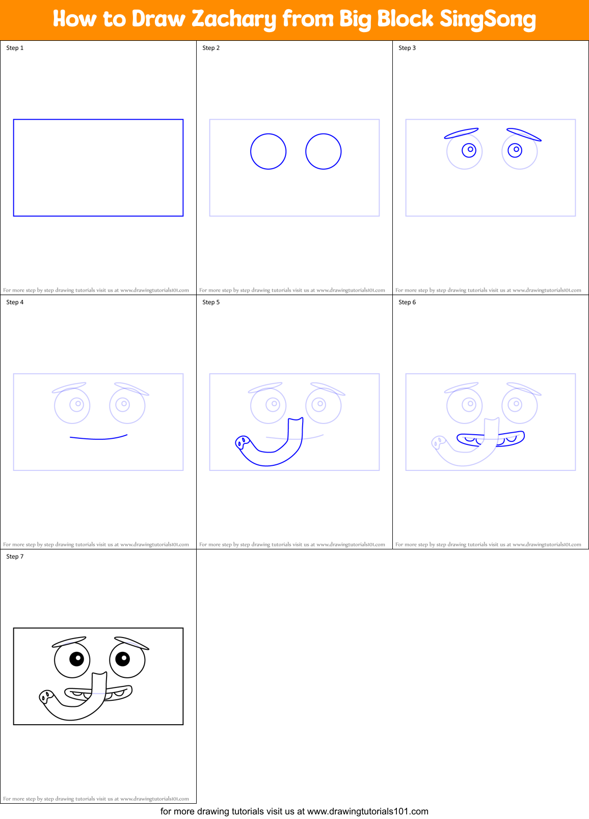 How to Draw Zachary from Big Block SingSong Printable Step by Step