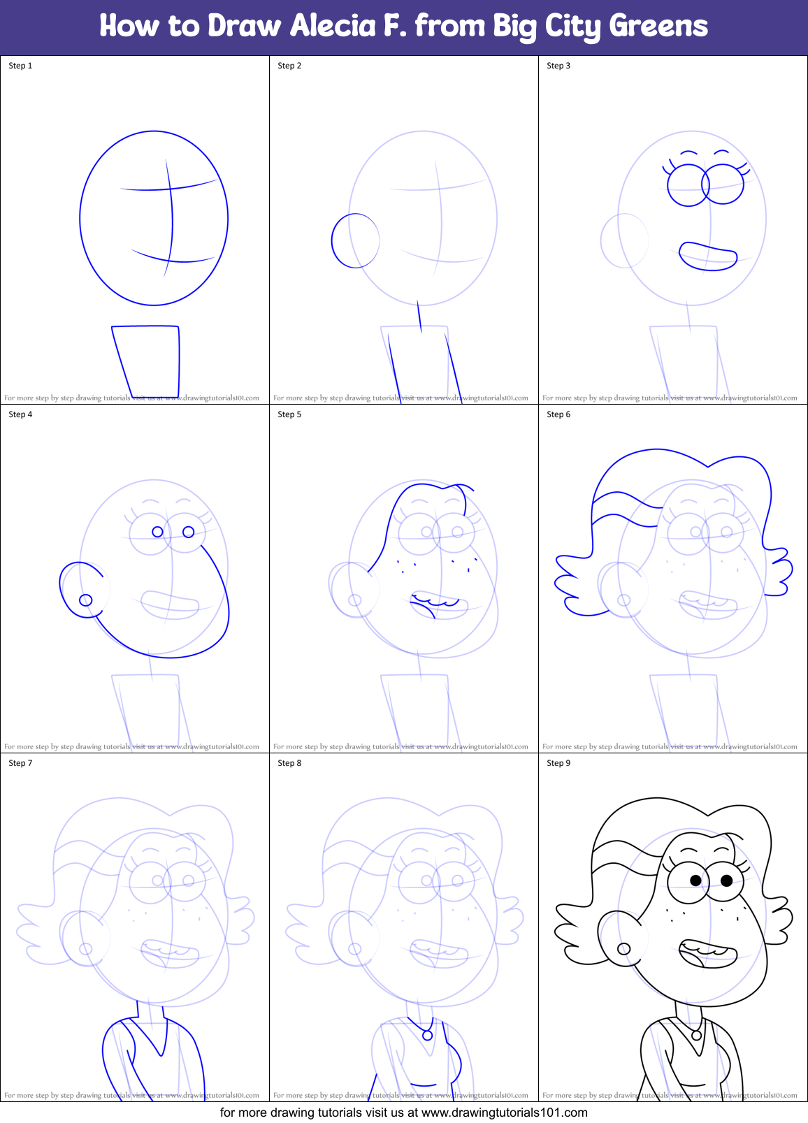 How to Draw Alecia F. from Big City Greens Printable Step by Step