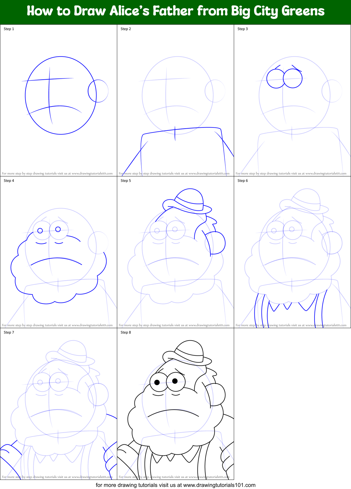 How to Draw Alice’s Father from Big City Greens Printable Step by Step