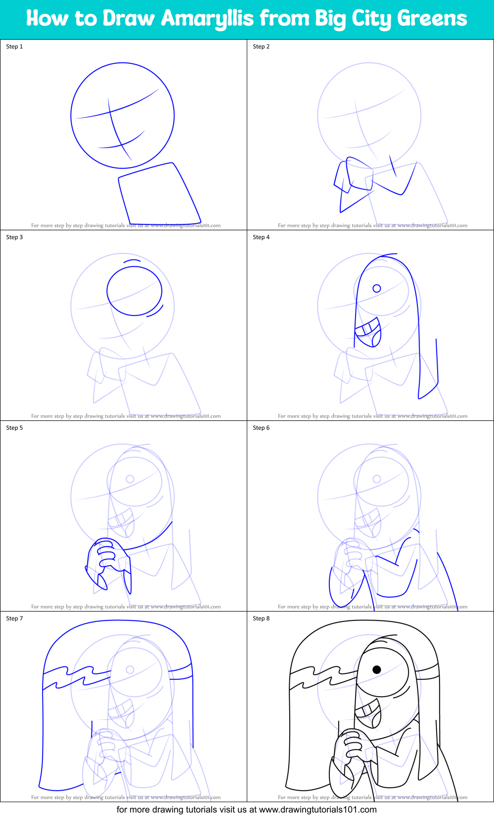 How to Draw Amaryllis from Big City Greens Printable Step by Step