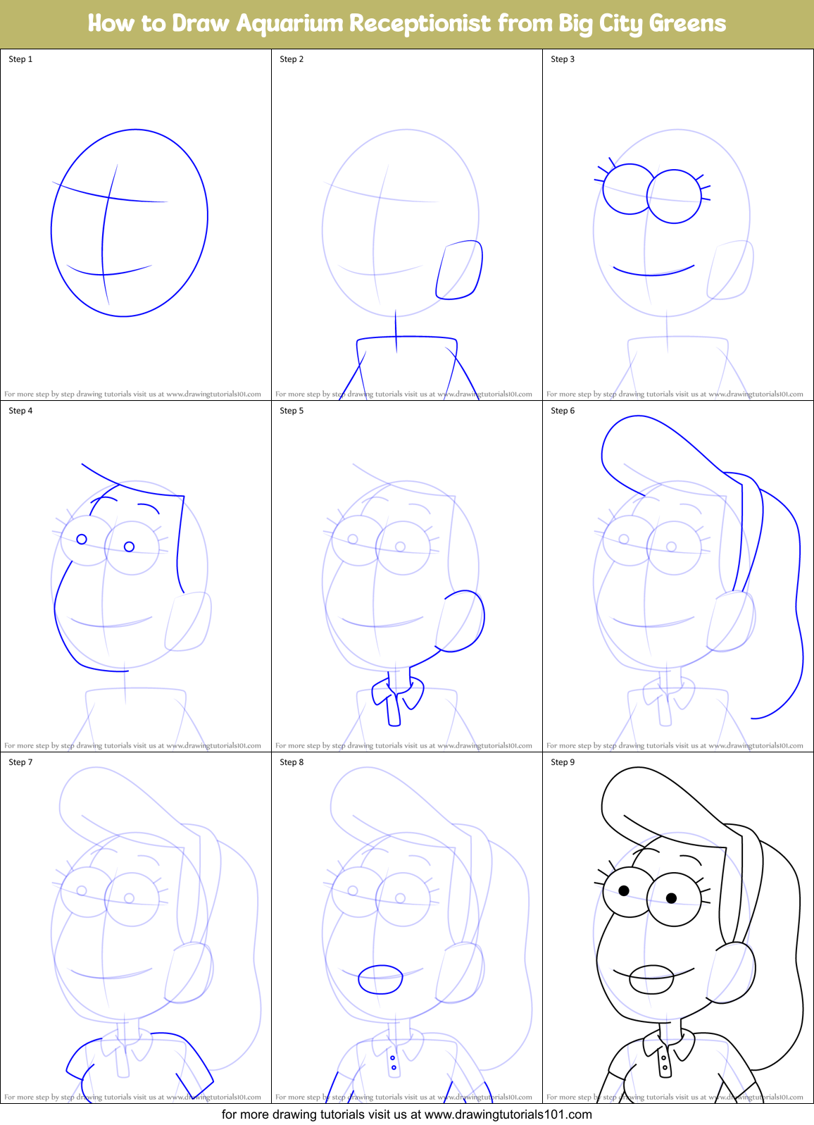 How to Draw Aquarium Receptionist from Big City Greens Printable Step by Step