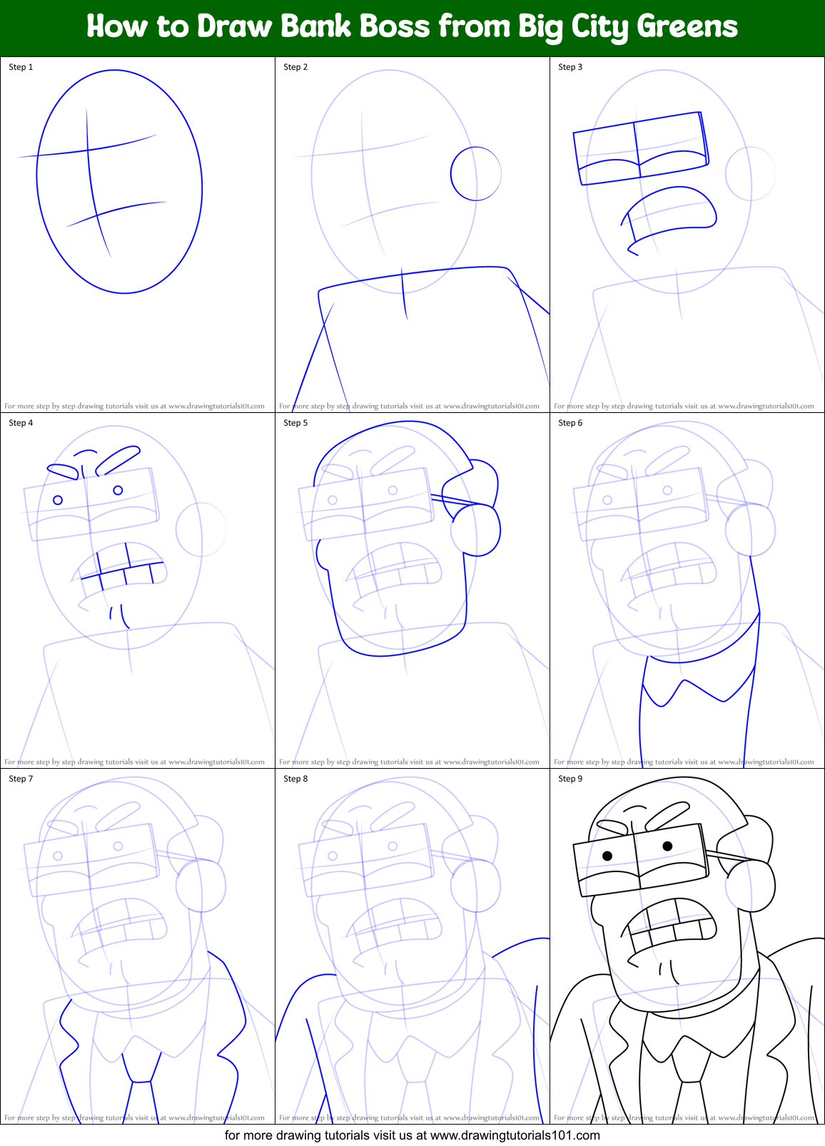 How to Draw Bank Boss from Big City Greens Printable Step by Step
