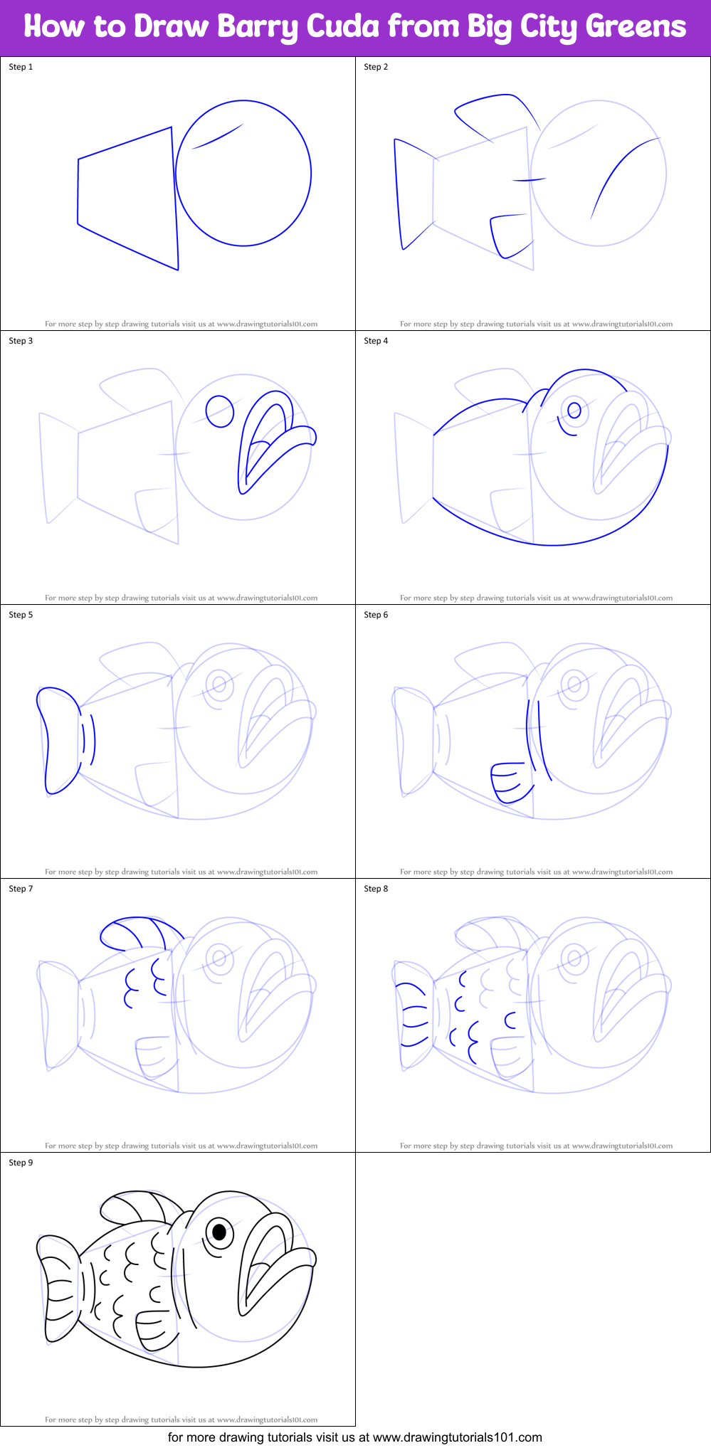 How to Draw Barry Cuda from Big City Greens Printable Step by Step