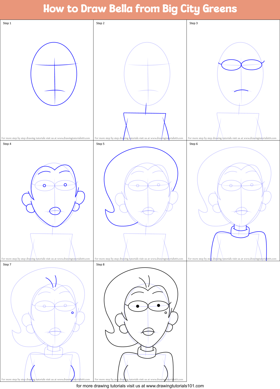 How to Draw Bella from Big City Greens Printable Step by Step