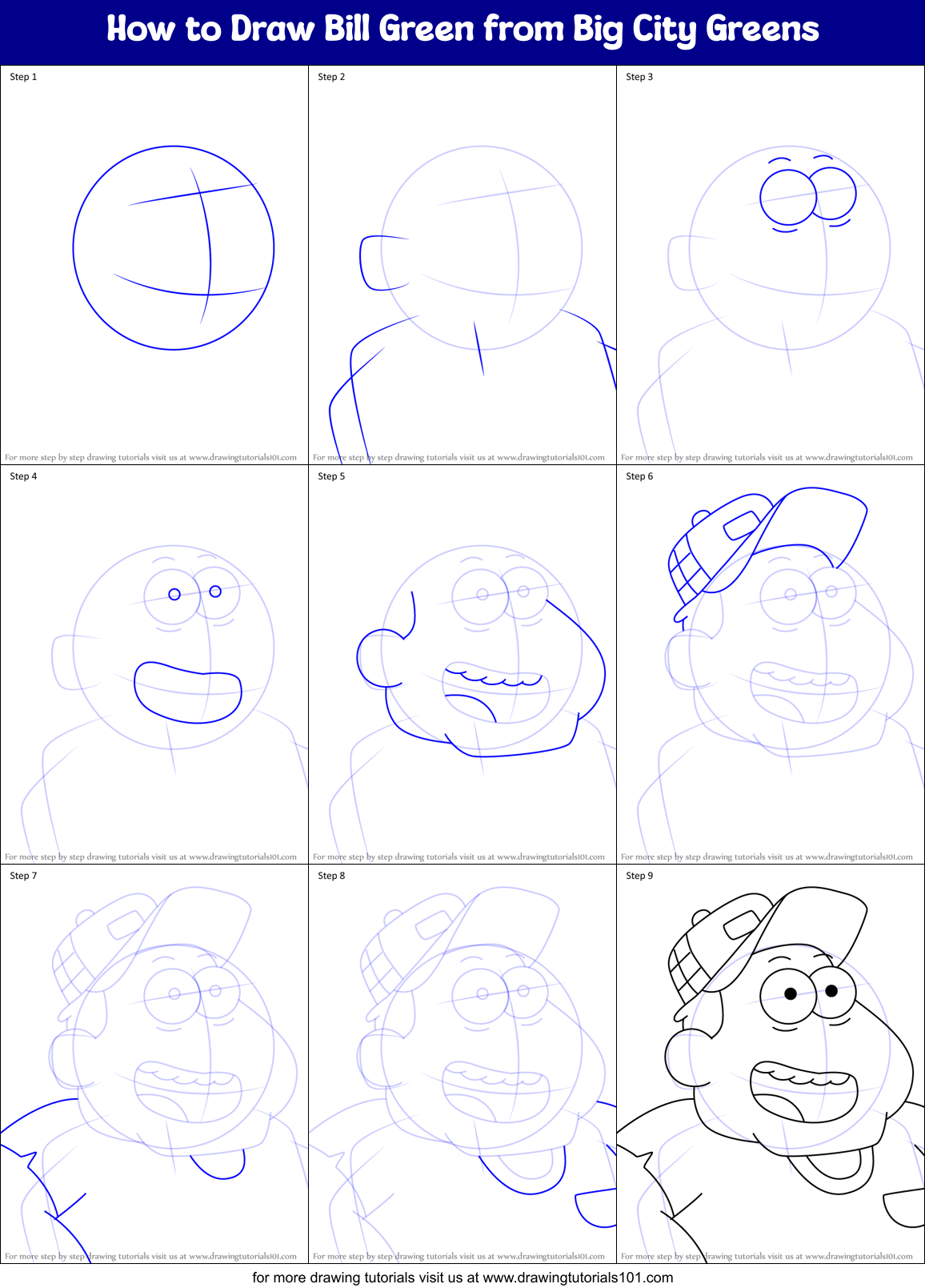 How to Draw Bill Green from Big City Greens Printable Step by Step