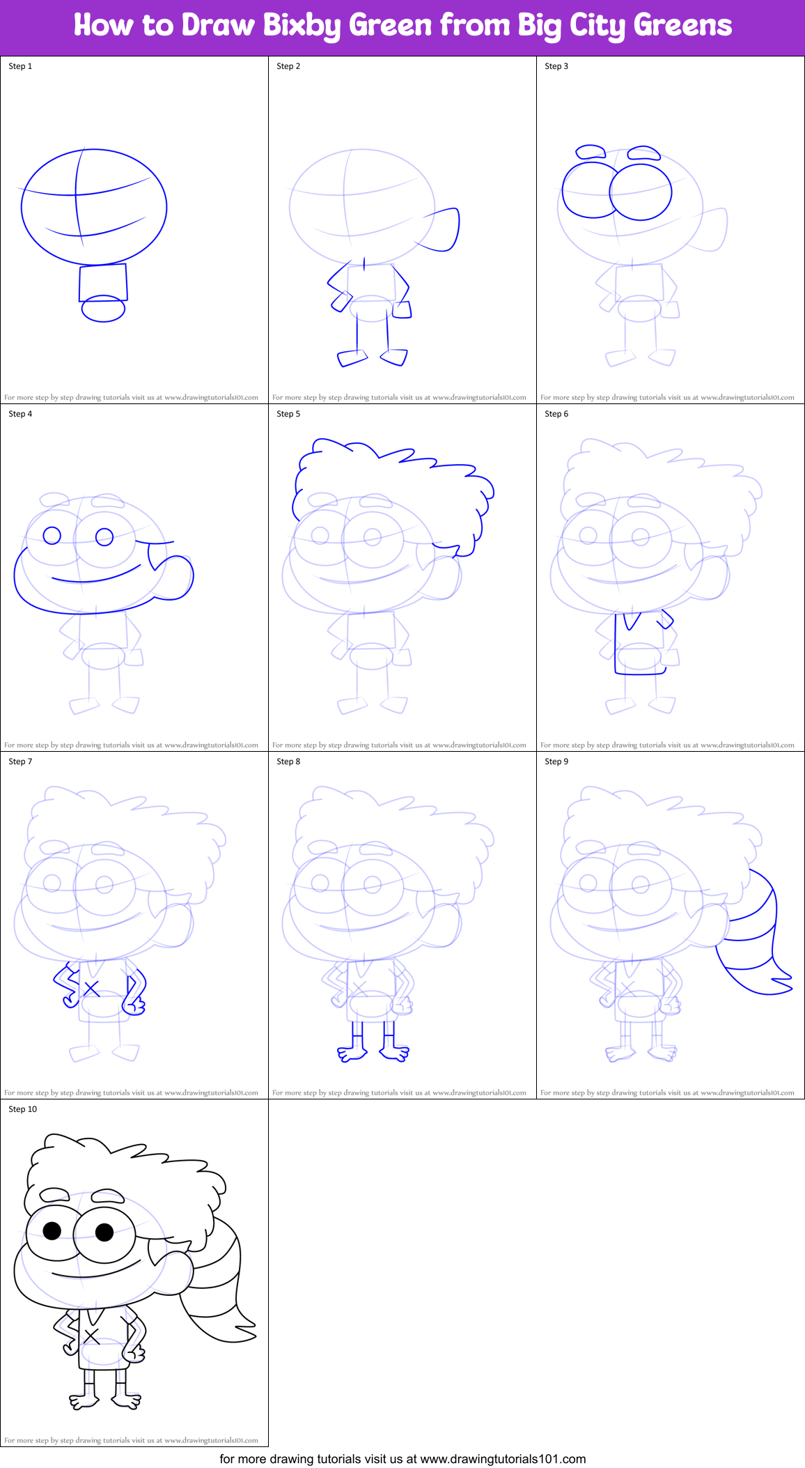 How to Draw Bixby Green from Big City Greens Printable Step by Step