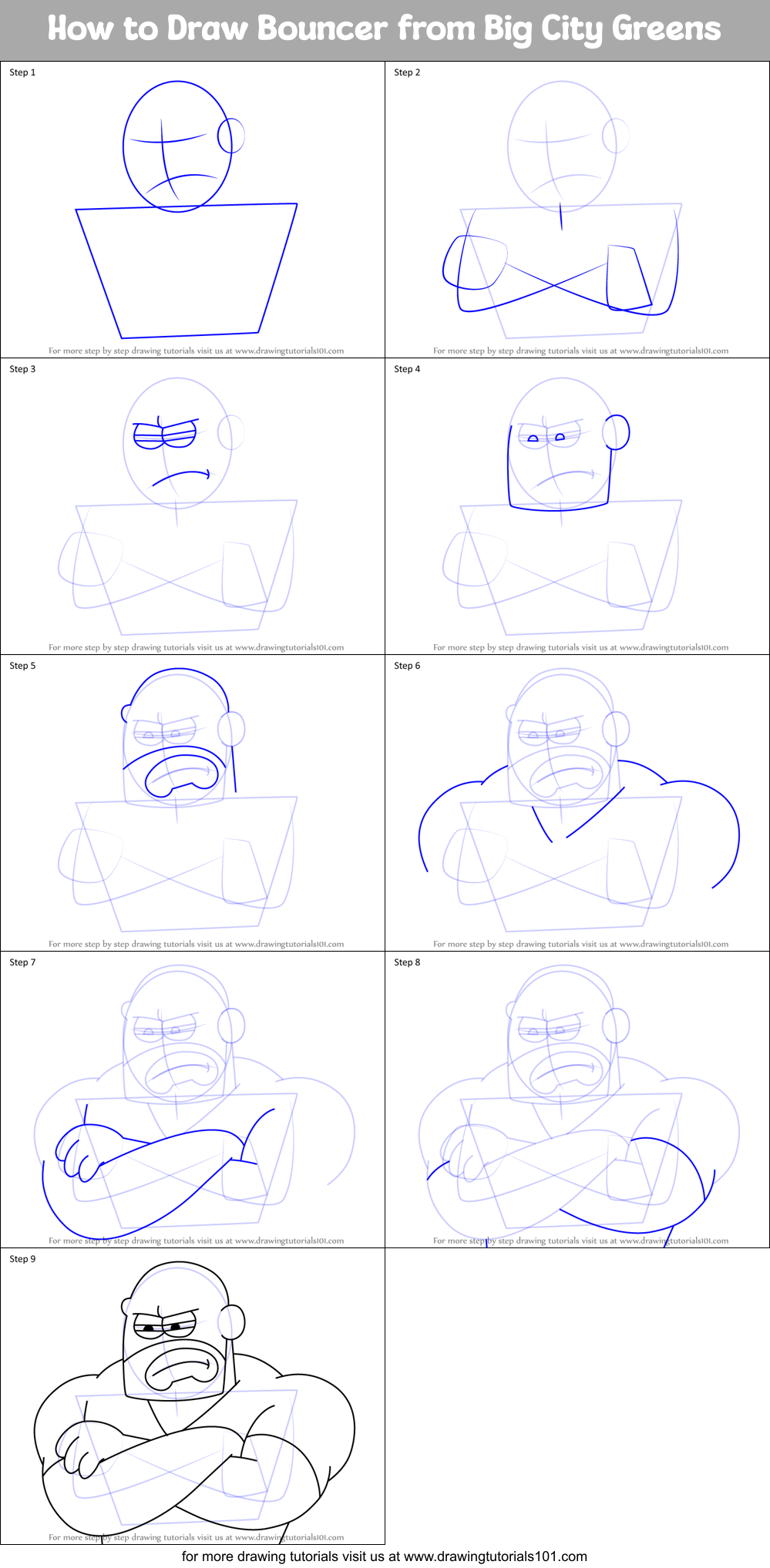 How to Draw Bouncer from Big City Greens Printable Step by Step