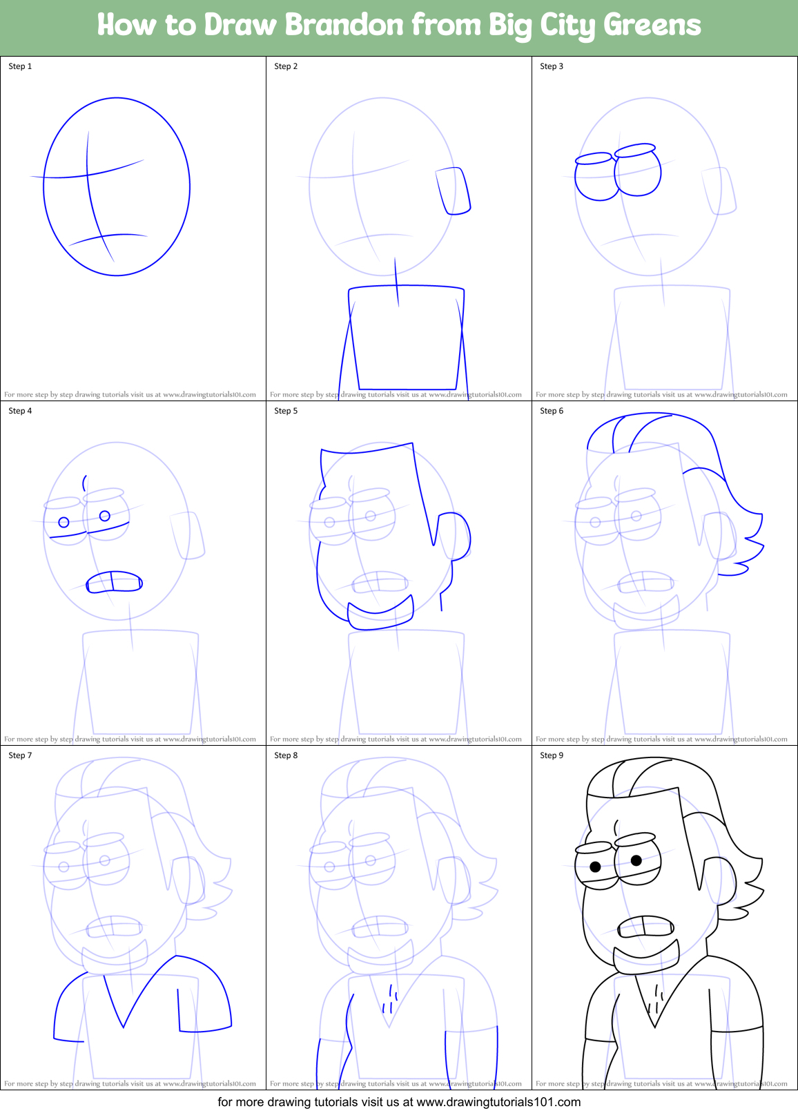 How to Draw Brandon from Big City Greens Printable Step by Step