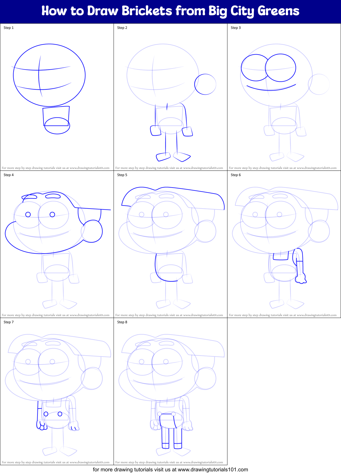 How to Draw Brickets from Big City Greens Printable Step by Step