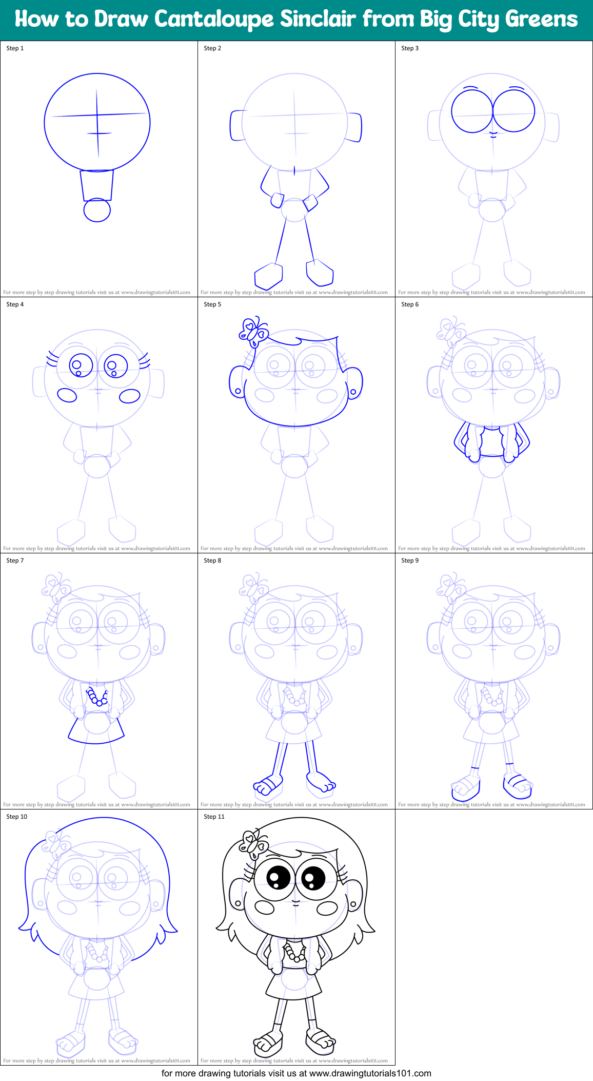 How to Draw Cantaloupe Sinclair from Big City Greens Printable Step by Step