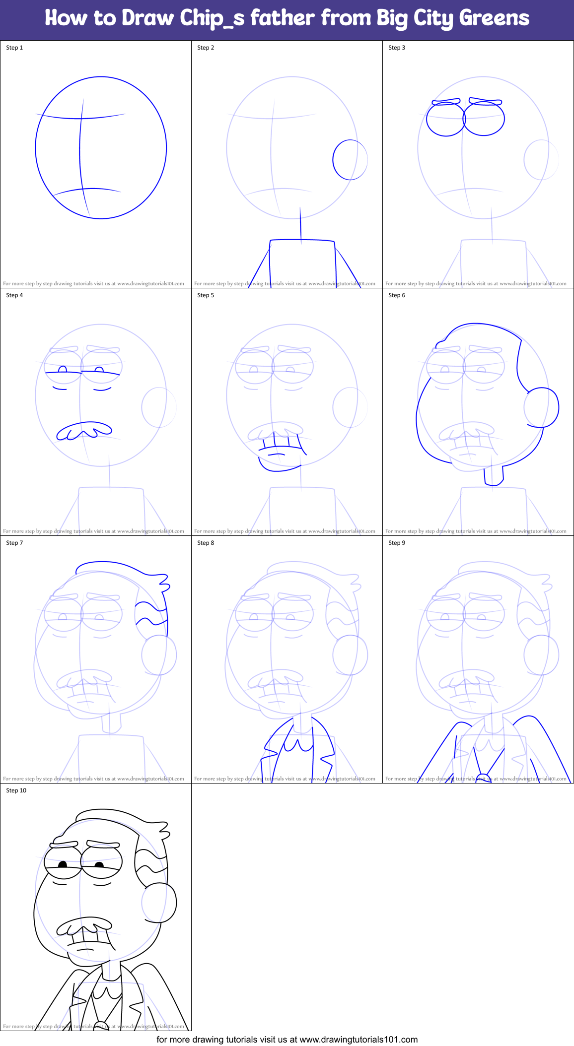 How to Draw Chip_s father from Big City Greens Printable Step by Step