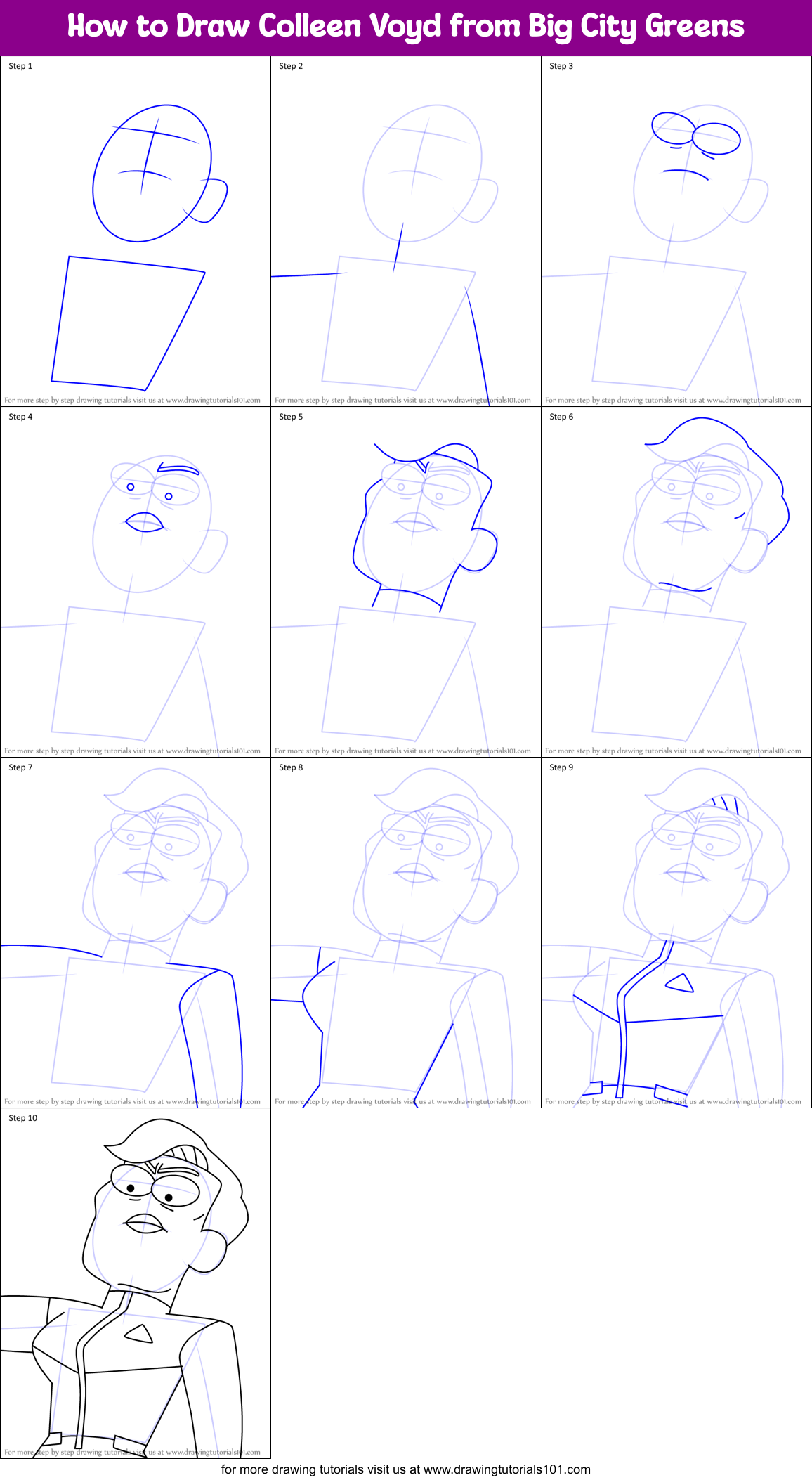 How to Draw Colleen Voyd from Big City Greens Printable Step by Step