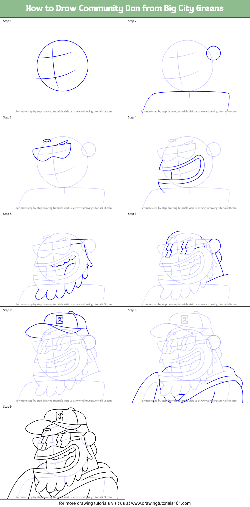 How to Draw Community Dan from Big City Greens Printable Step by Step
