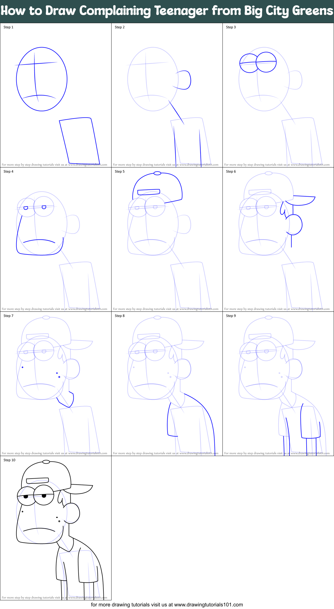 How to Draw Complaining Teenager from Big City Greens Printable Step by Step