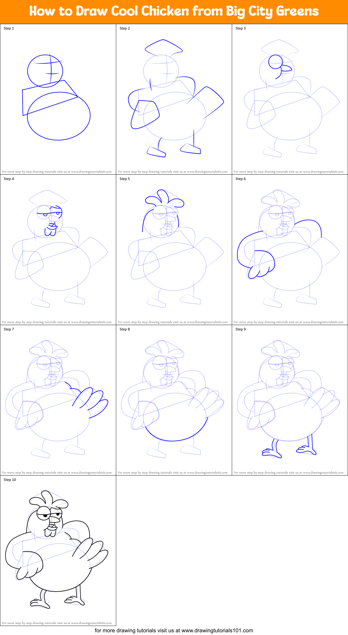 How to Draw Cool Chicken from Big City Greens Printable Step by Step