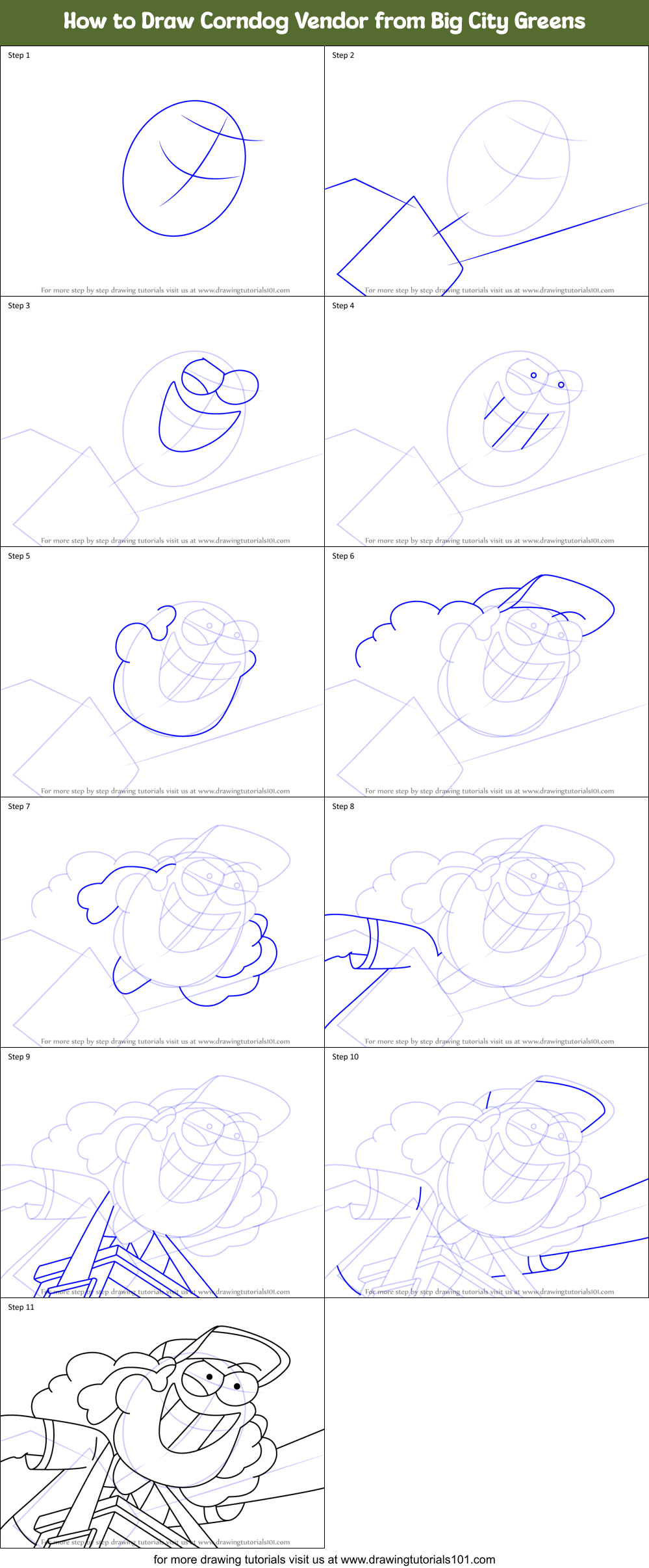 How to Draw Corndog Vendor from Big City Greens Printable Step by Step