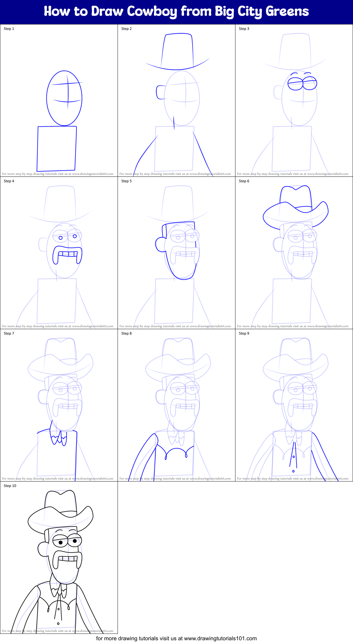 How to Draw Cowboy from Big City Greens Printable Step by Step