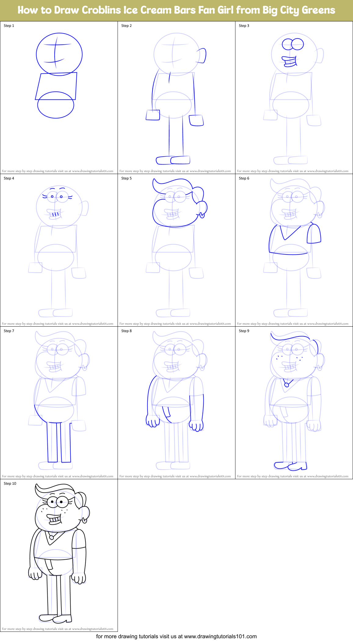 How to Draw Croblins Ice Cream Bars Fan Girl from Big City Greens Printable Step by Step