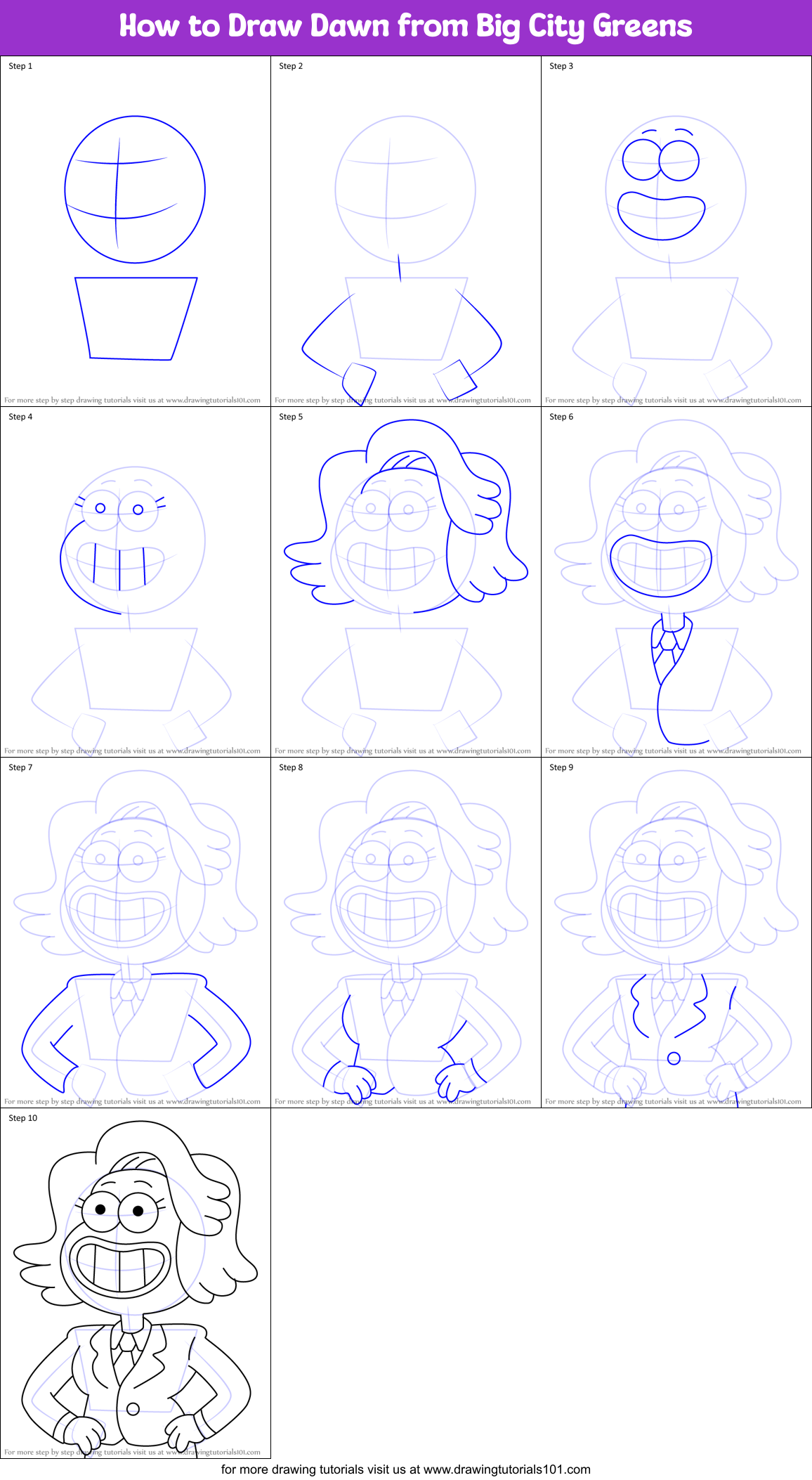 How to Draw Dawn from Big City Greens Printable Step by Step