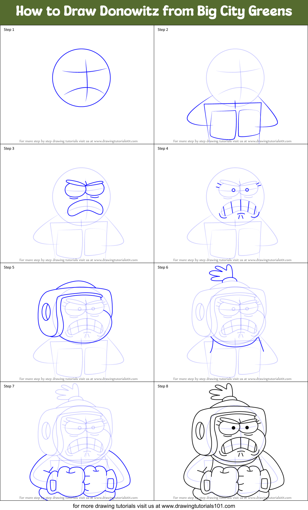 How to Draw Donowitz from Big City Greens Printable Step by Step
