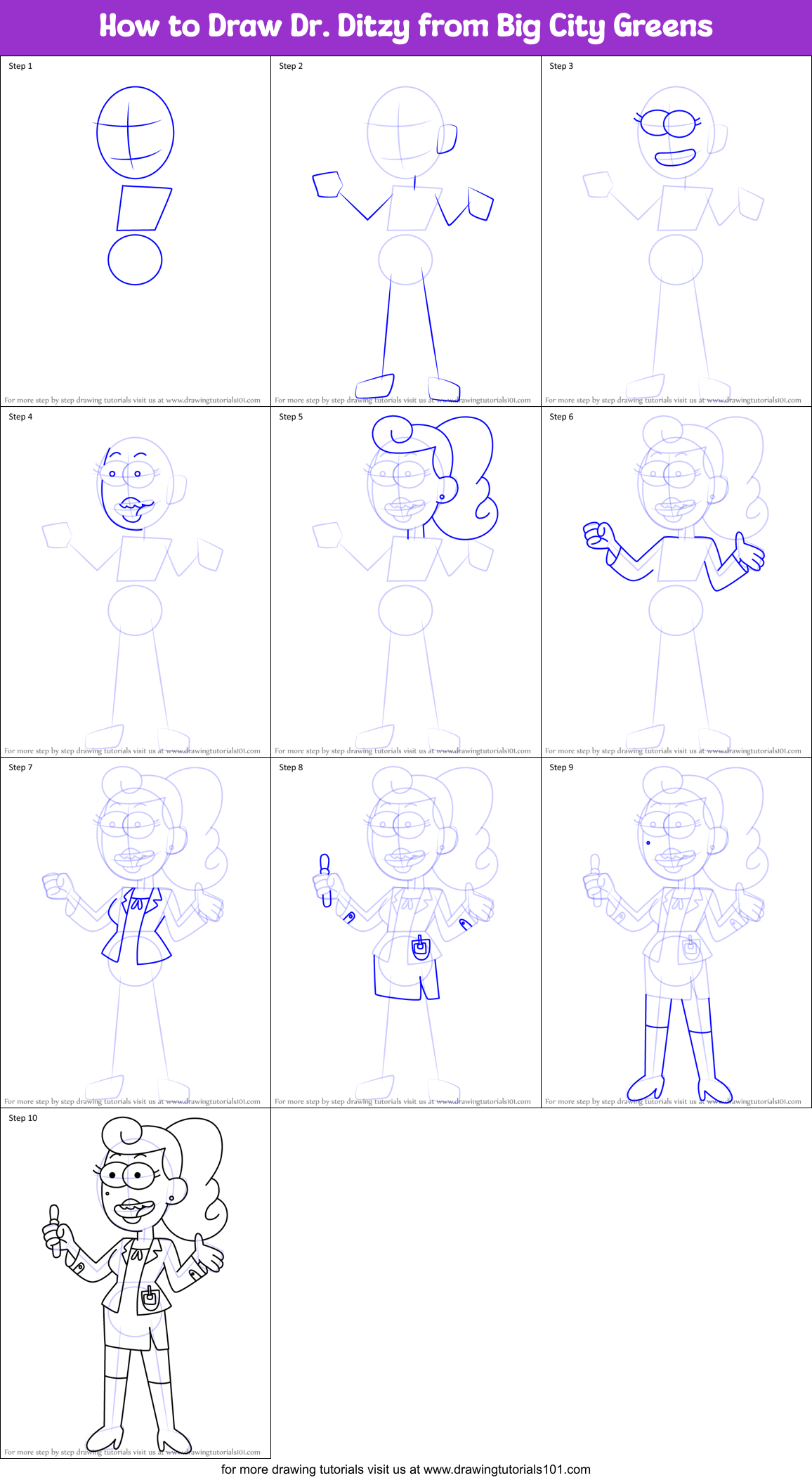 How to Draw Dr. Ditzy from Big City Greens Printable Step by Step
